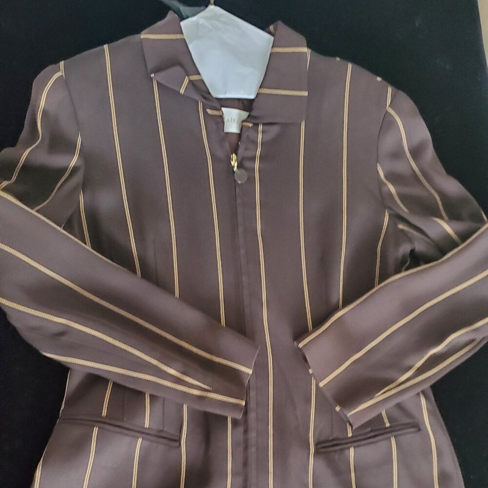 Dk brown/tan pinstripe pantsuit - great condition